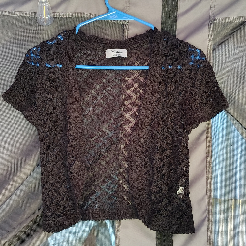 Black Textured Knit Cardigan Sweater